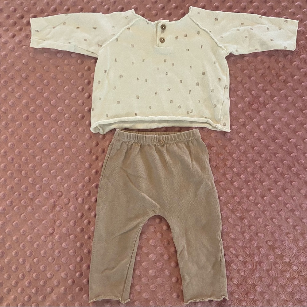 Kids Neutral Matching Set - Cream Top & Tan Pants